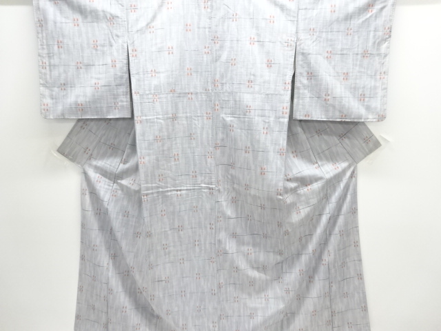 JAPANESE KIMONO / ANTIQUE CROSS-PATTERNED KASURI-WOVEN TSUMUGI KIMONO